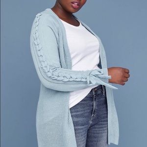 CHIFFON LACE-UP SLEEVE OVERPIECE SWEATER NWT